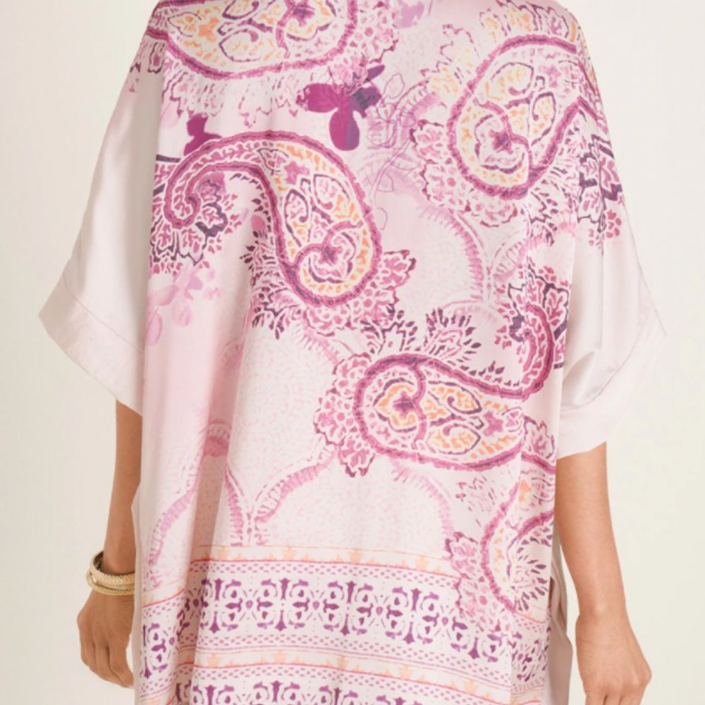 Pink Paisley Solid-Border Poncho - image 3